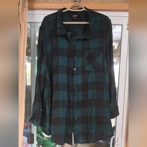 Casual Green and Black Checkered Shirt Torrid Size 6 Plaid New Plus Size